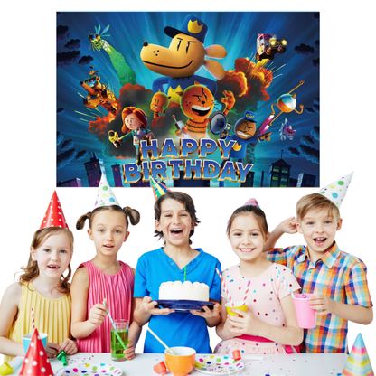 Dogman Kids Birthday Party Photo Backdrop Decoration 3x5 Foot Dark Blue Happy Birthday Banner Fast Shipping