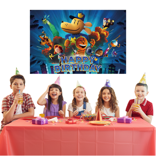Dogman Kids Birthday Party Photo Backdrop Decoration 3x5 Foot Dark Blue Happy Birthday Banner Fast Shipping