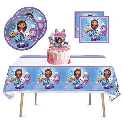Gabby’s Dollhouse Party Supplies Set – 20 Plates, 40 Napkins, Tablecloth & Cake Topper | Kids Birthday Bundle