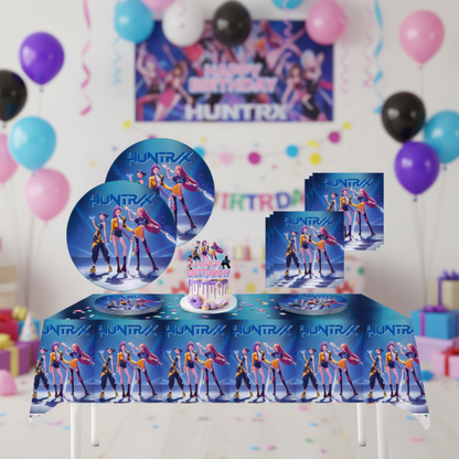 Kpop Demon Hunters Party Supplies Set – 20 Plates, 40 Napkins, Tablecloth & Cake Topper | Teen Birthday Bundle
